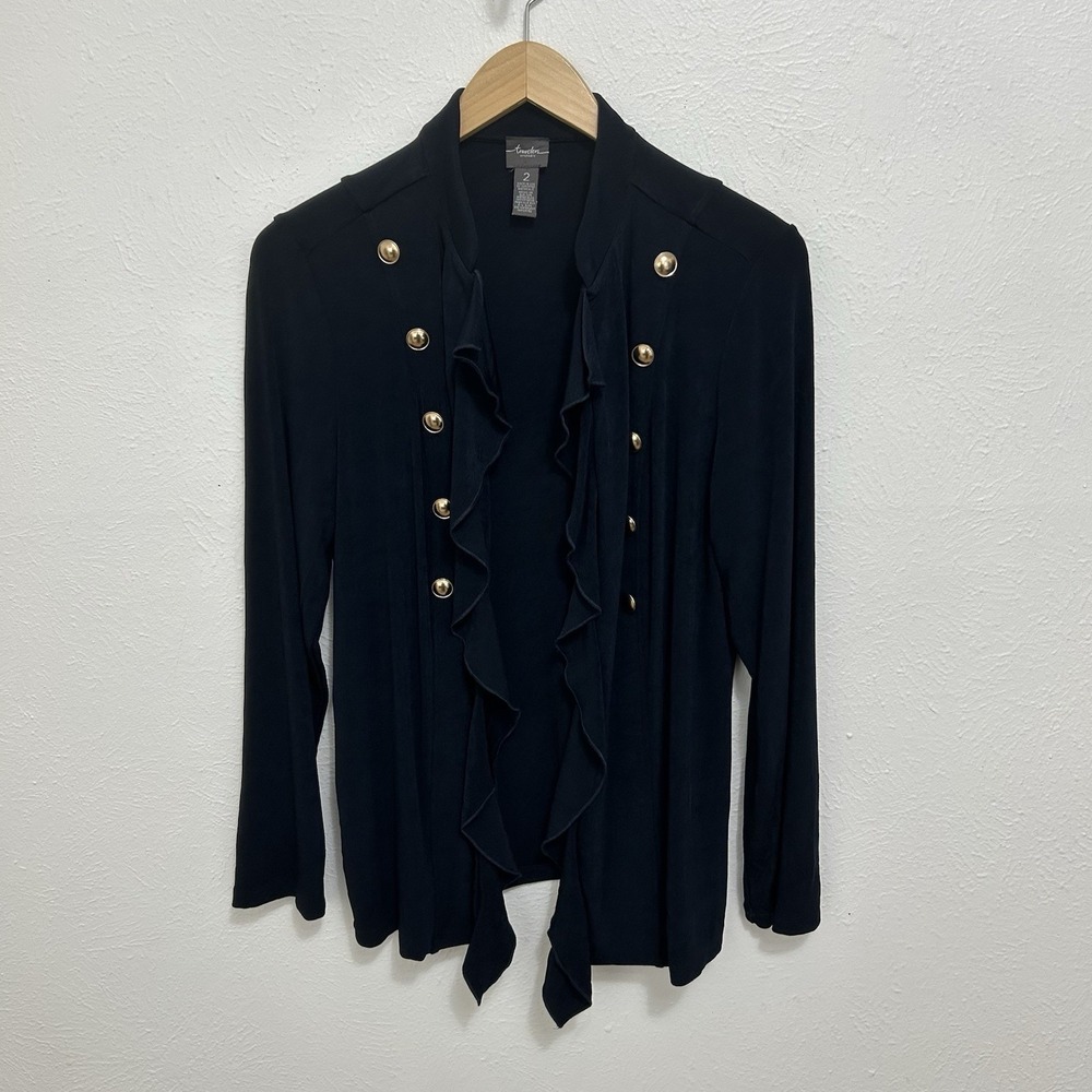 Chico's Travelers Slinky Military Travel Knit Jacket Button Navy Blue Size 2 (L)